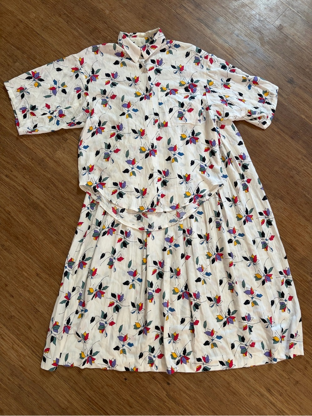 Vintage Affirmative 100% Viscose Floral Two-Piece Coordinate Skirt Set - Size 6